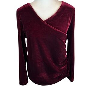 Soft Surroundings Faux Wrap Velvet Blouse Deep Red - Medium
